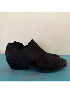 Eileen Fisher Walt Black Leather Cross Strap Ankle Boots Size 8